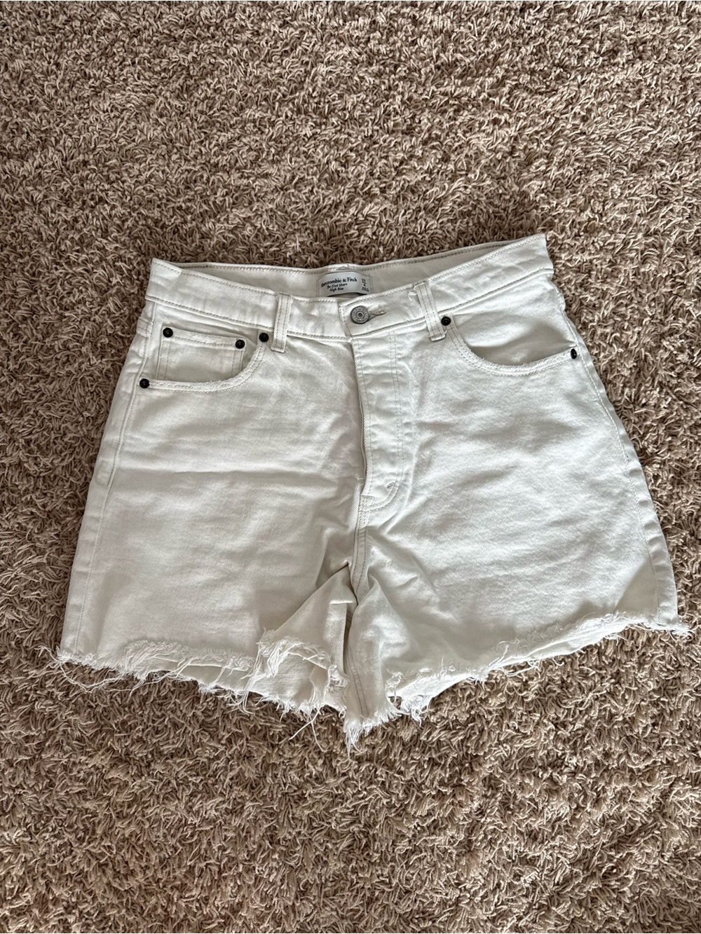Abercrombie & Fitch White High-Rise Cutoff Denim Shorts